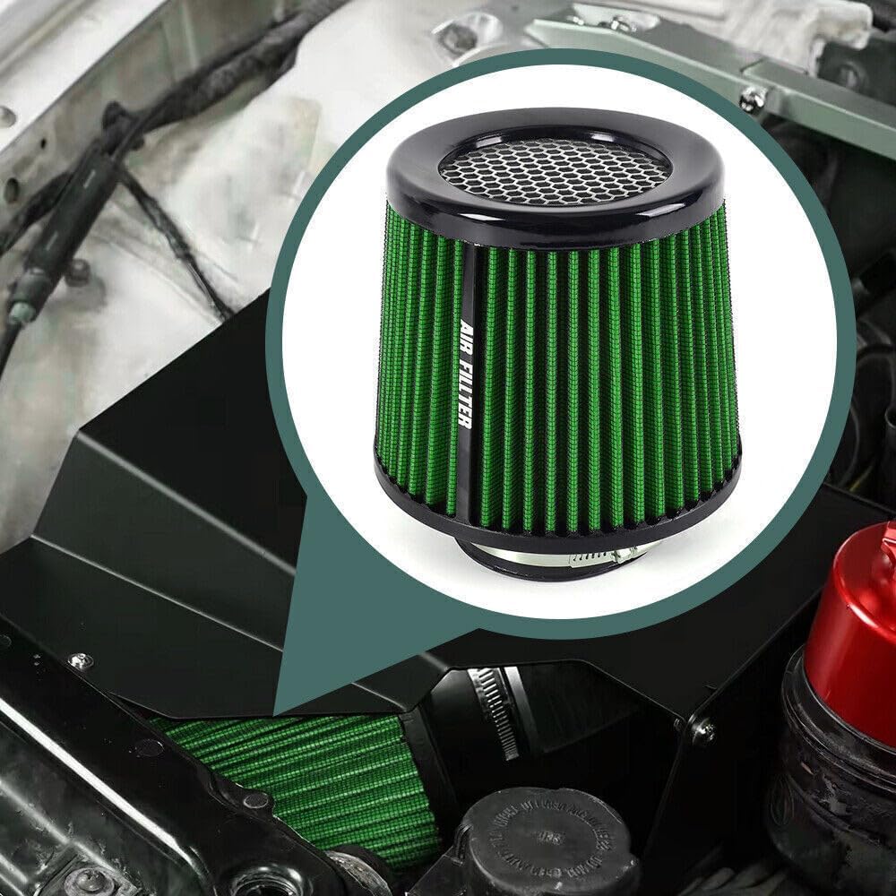 ya 13 9.15 baidi 3 76mm High Flow Inlet Cold Air Intake Cone Replacement Dry Air Filter Green