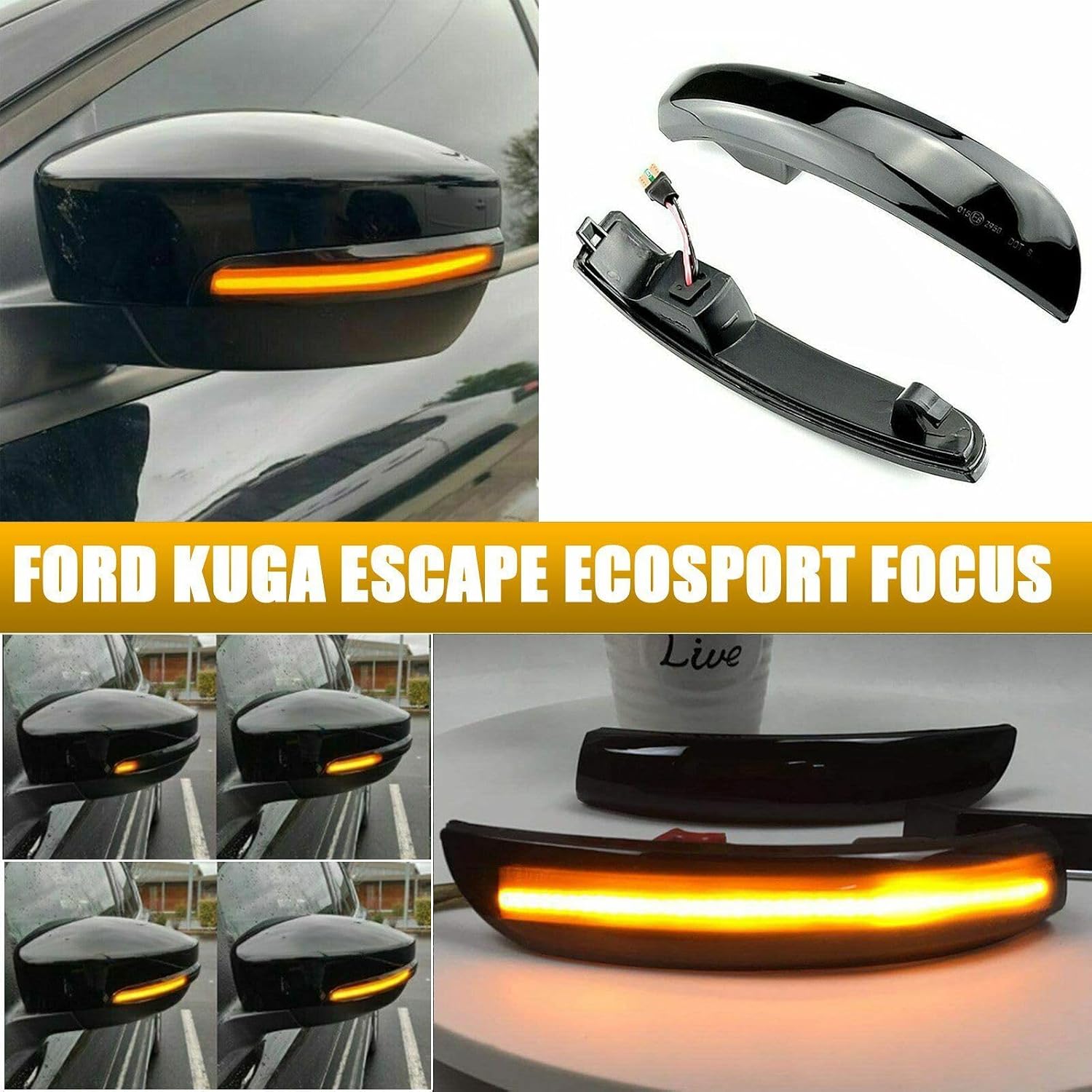 ya 3 8.24 baidi 2Pc Sequential Side Mirror Turn Signal Light for Ford Kuga Escape EcoSport Focus