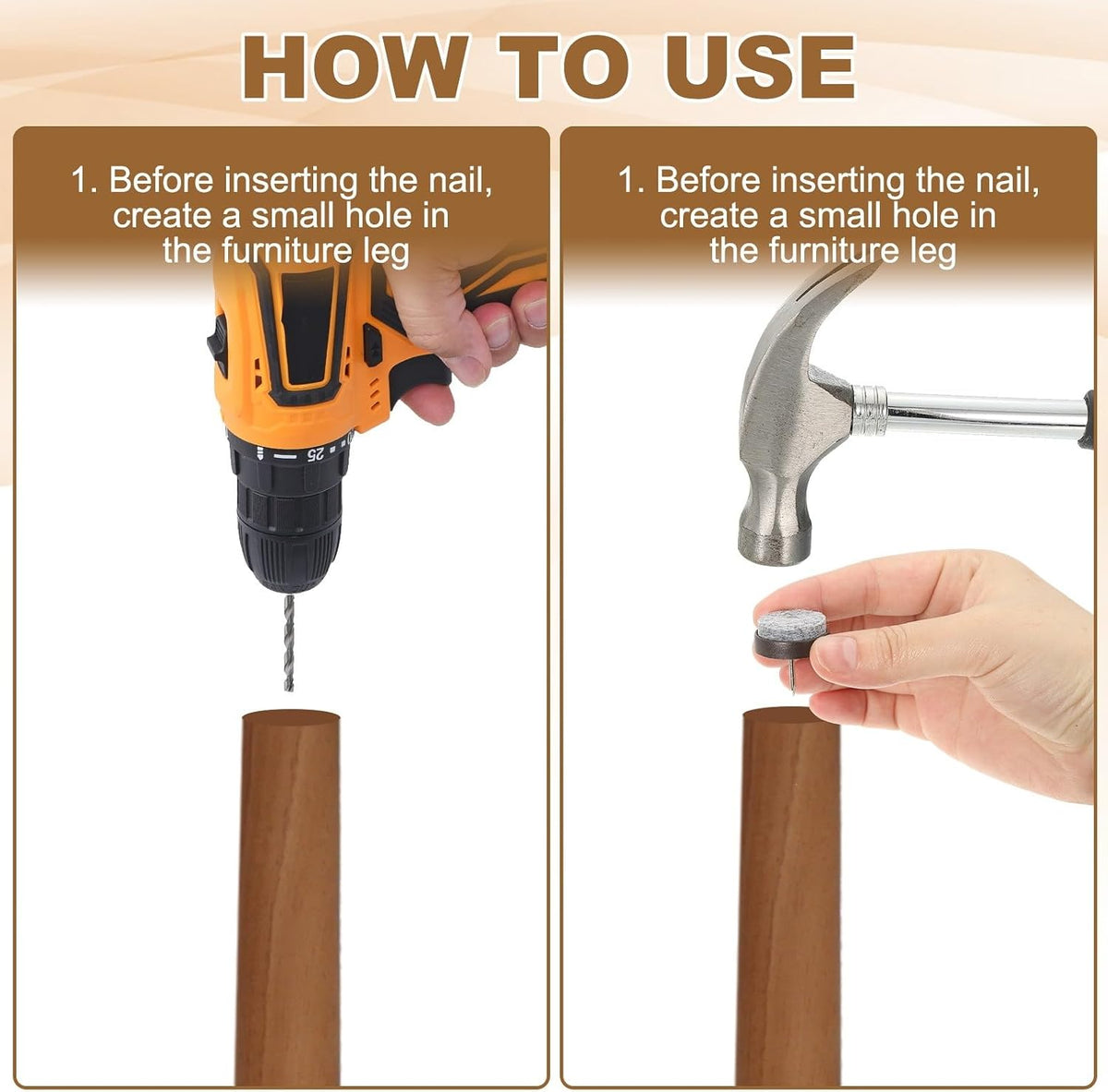 ya 26 10.21 baidi 72 Pcs 17 mm Nail-on Felt Pads, Felt Furniture Sliders Pads, Black/Brown/White