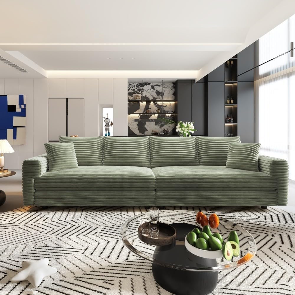 ya 28 10.13 baidi Green 102.4 Plush Corduroy 4-Seat Sofa Convertible -w/Pillows, for Living