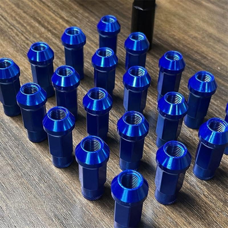 ya 10 9.16 baidi 20pcs M12x1.5 Lug Nuts 48mm Steel Open End Wheel Nuts Bolts w/Socket Key Blue