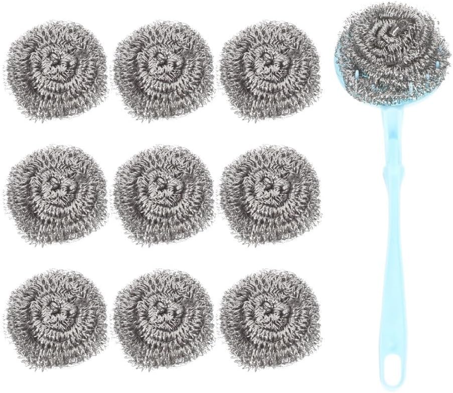 ya 14 9.20 baidi Steel Wool Cleaning Ball Pan Scrubber with Handle Stainless Cleaner-1