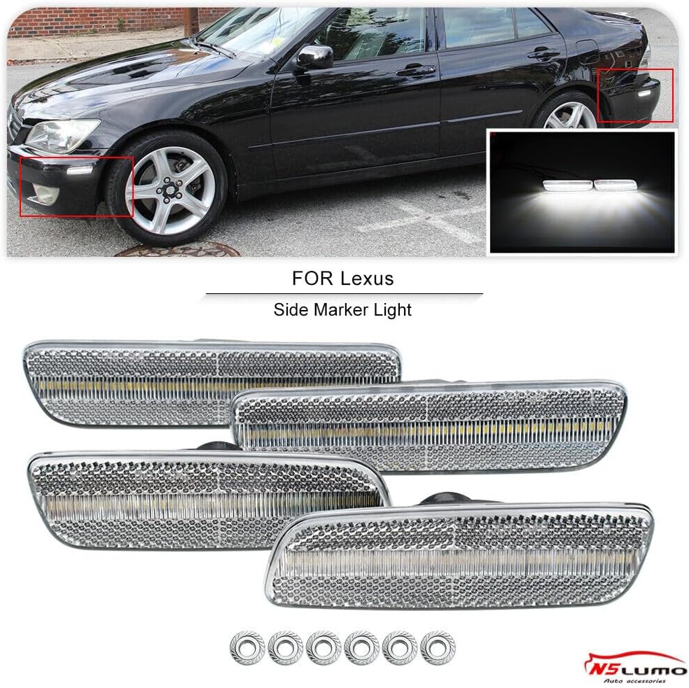 ya 7 8.24 baidi 4 Pack LED White Front and Rear Side Marker Signal Lights Fenders for 01-05 for Lexus IS300