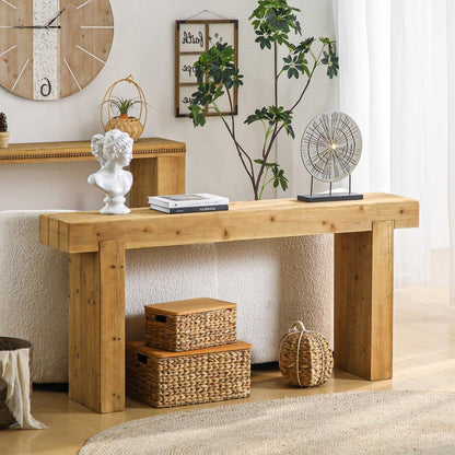 ya 28 10.13 baidi 63 Natural Solid Wood Console Table ¨C Rustic Farmhouse Sofa Table for Entr
