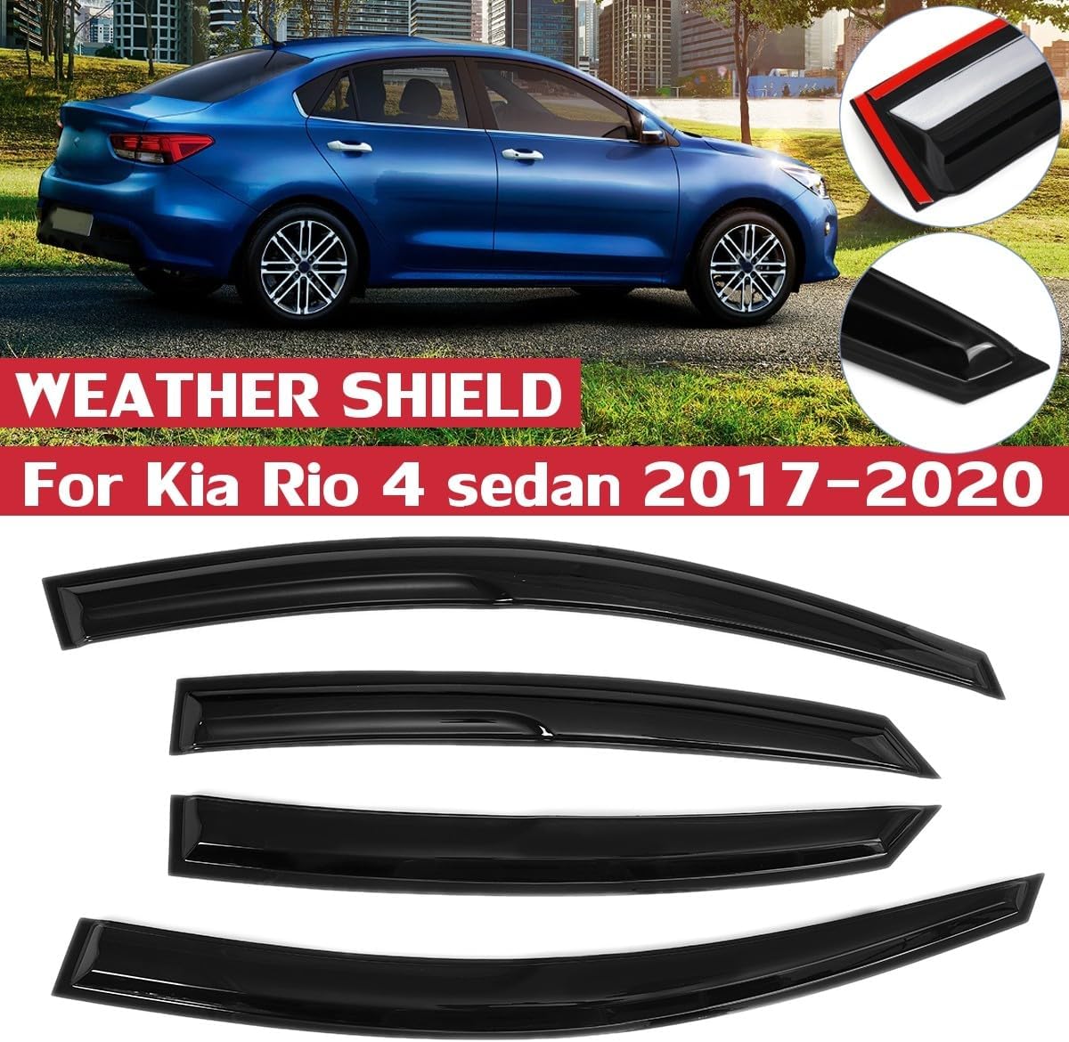 ya 6 8.24 baidi for 18-2023 for Kia Rio Sedan Rain Guards Vent Deflector Shade Outside Window Visor