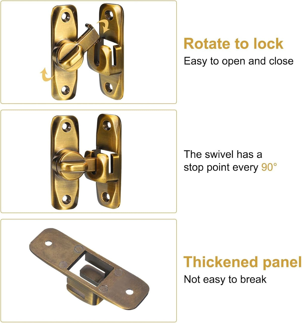 ya 26 10.21 baidi 90/180¡ãBarn Door Lock, 2 Set Zinc Alloy Flip Sliding Door Latches, Brass