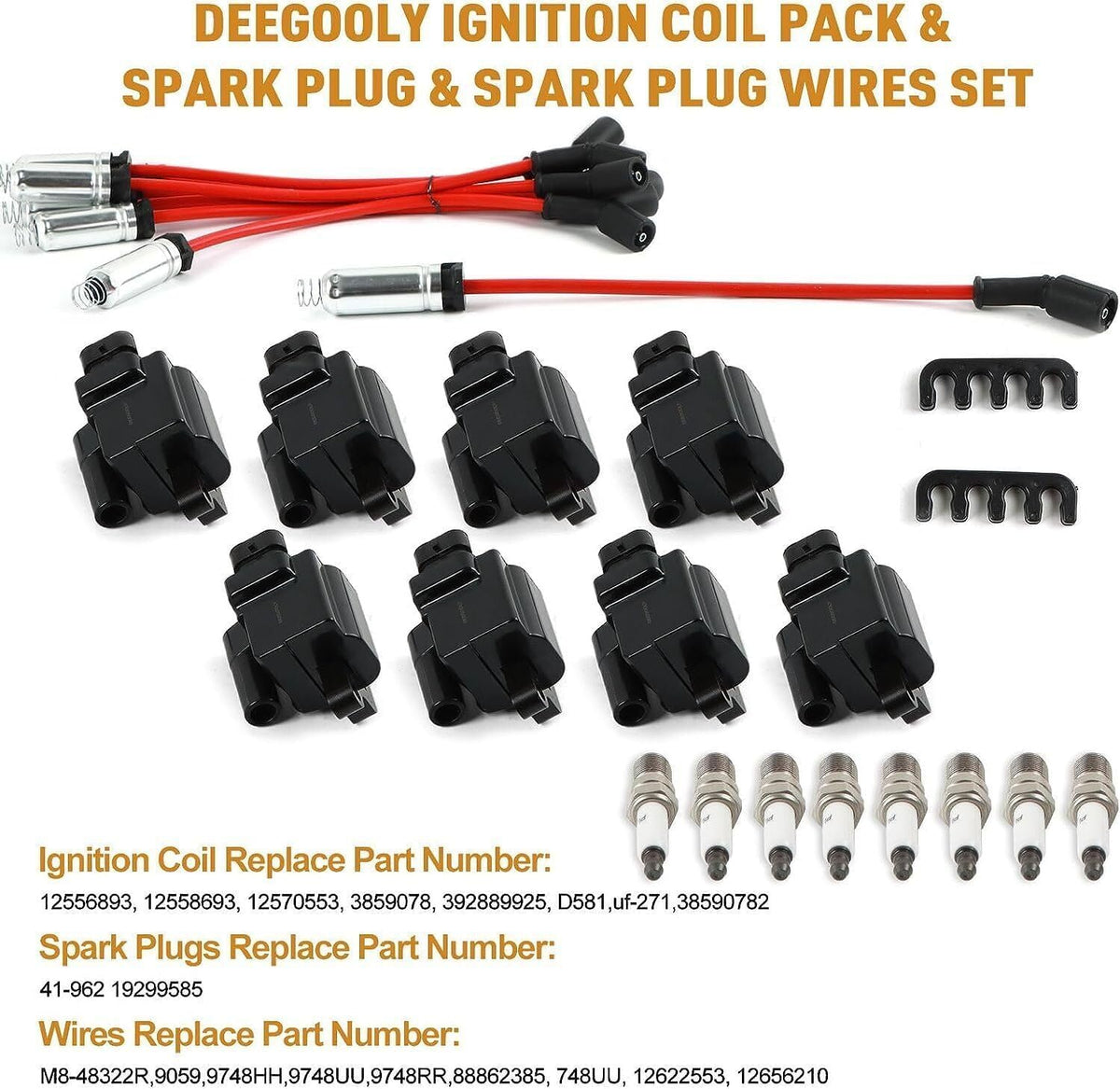 ya 9 10.24 8-pack square ignition coils and spark plug wires for Chevrolet for GMC 4.8L 5.3L 6.0L 8.1L-