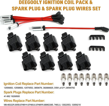 ya 9 10.24 8-pack square ignition coils and spark plug wires for Chevrolet for GMC 4.8L 5.3L 6.0L 8.1L-