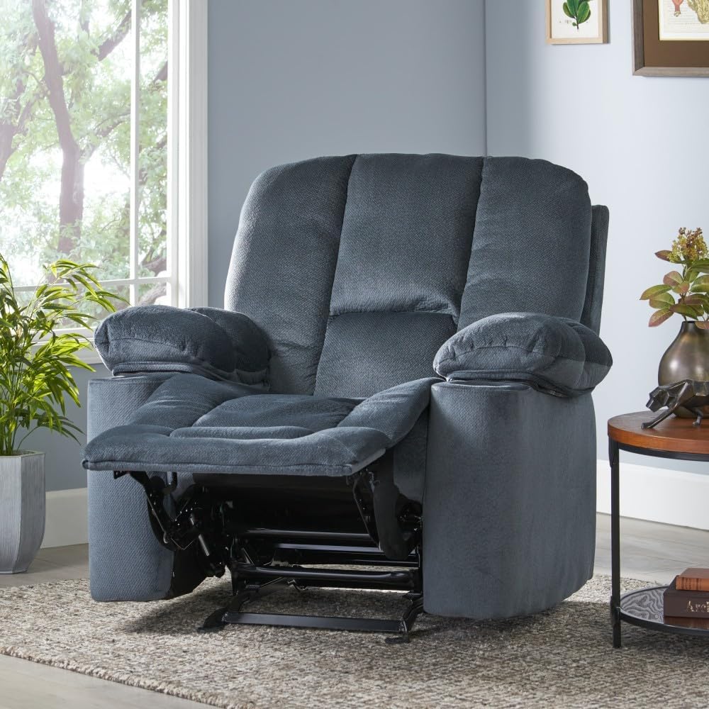 ya 28 10.13 baidi Luxurious Manual Recliner Silver - Skin-Friendly Fabric, Dual Cup Holders