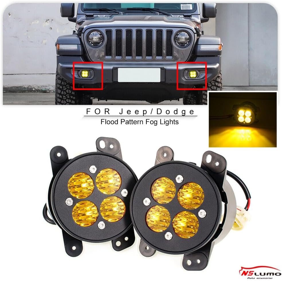 ya 7 8.24 baidi 2x Yellow LED Fog Light Kit for Jeep Cherokee for Wrangler JK JT for Dodge Journey 