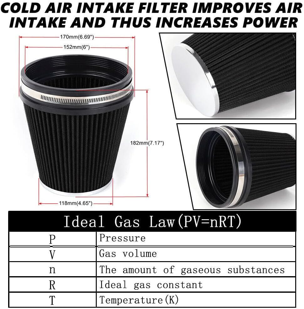 ya 13 9.15 baidi 7in Tall 6 152mm Inlet Truck Air Intake Cone Replacement Black Dry Air Filter