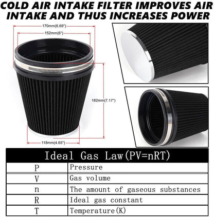 ya 13 9.15 baidi 7in Tall 6 152mm Inlet Truck Air Intake Cone Replacement Black Dry Air Filter