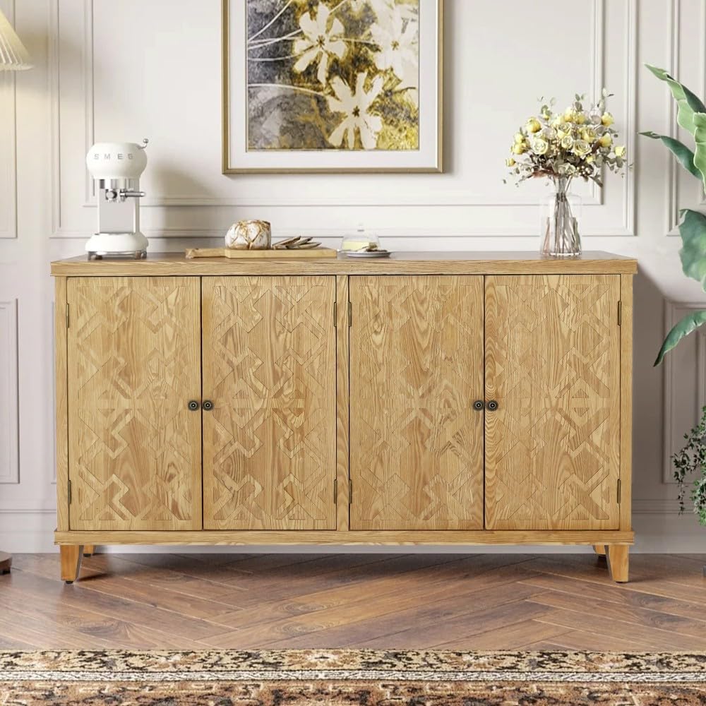 ya 28 10.13 baidi Brown 59 Accent Cabinet - 4 Doors, Natural Wood for Entryway/Living Room
