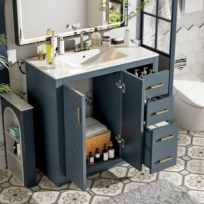 ya 28 10.13 baidi 36'' Blue Bathroom Vanity w/Ceramic Sink Combo - Solid Wood Frame, 3 Drawer