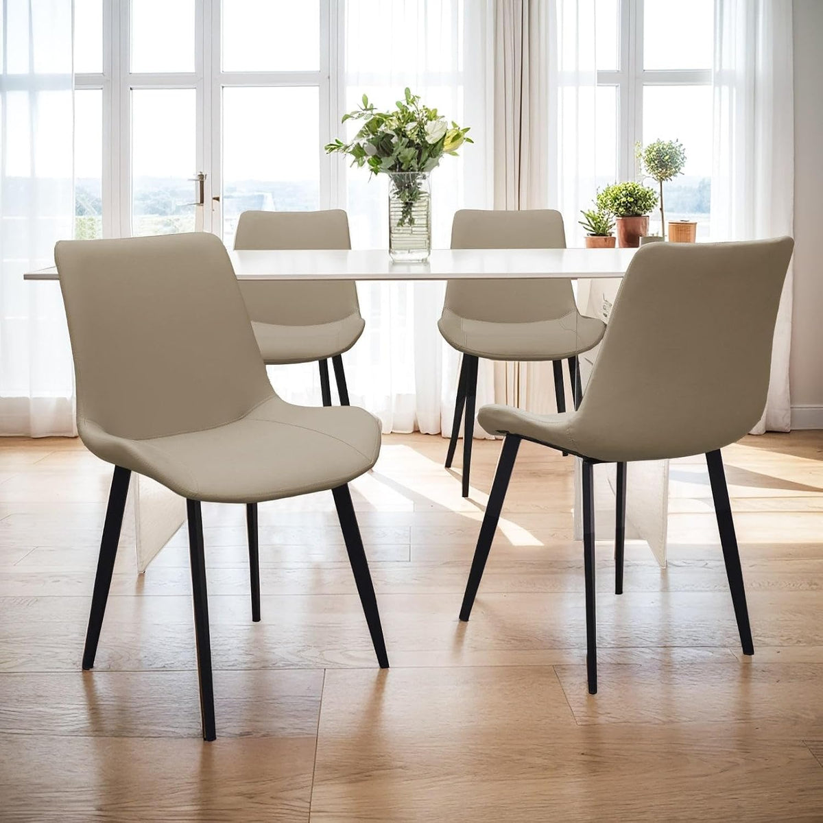 ya 28 10.13 baidi PU Leather Dining Tan Set of 4