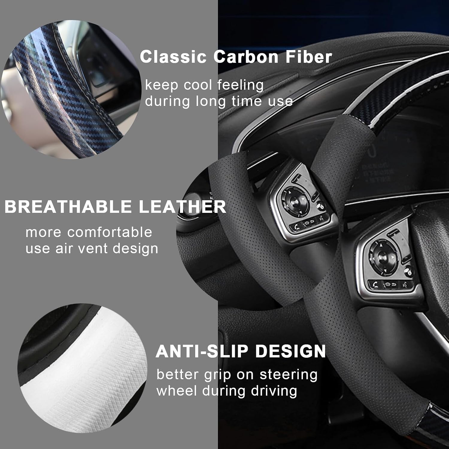 ya 4 8.24 baidi Carbon Fiber Steering Wheel Cover 14.5''-15'' Universal Waterfroof Anti-Slip