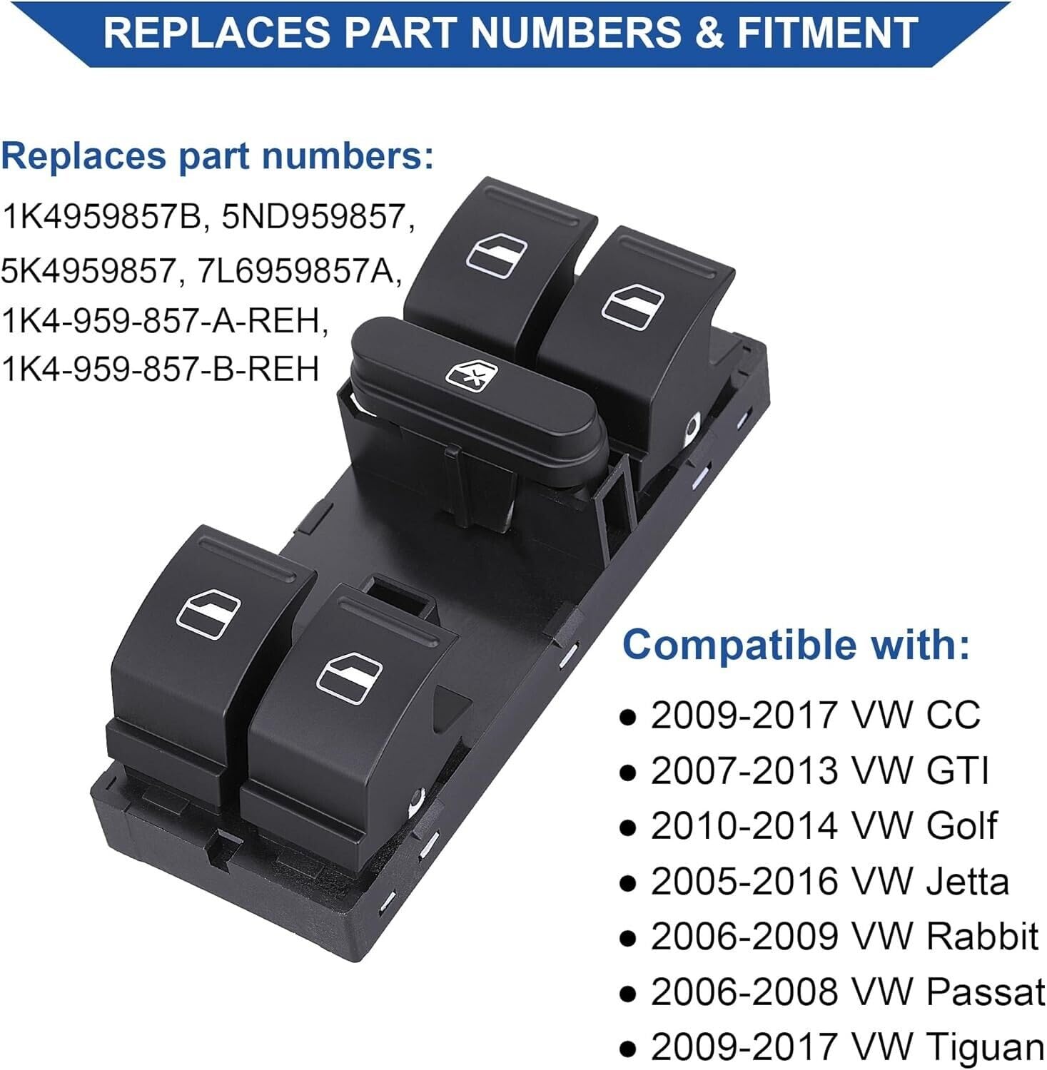 ya 8 8.24 baidi Driver Side Main Power Window Control Switch for Jetta for Golf GTI for Passat 05-2017