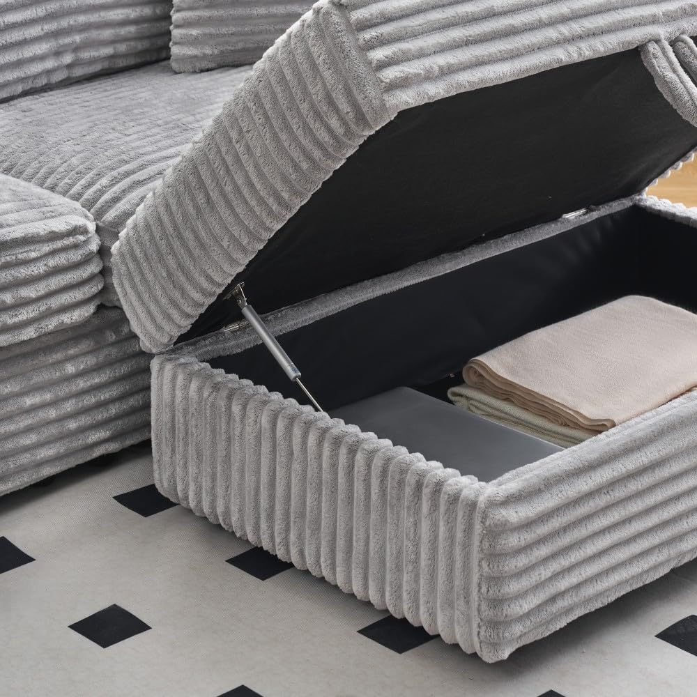 ya 28 10.13 baidi For Living Room 88.58 Inch Grey Corduroy Sofa - Single Storage Leg, 4 Pillo