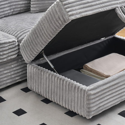ya 28 10.13 baidi For Living Room 88.58 Inch Grey Corduroy Sofa - Single Storage Leg, 4 Pillo
