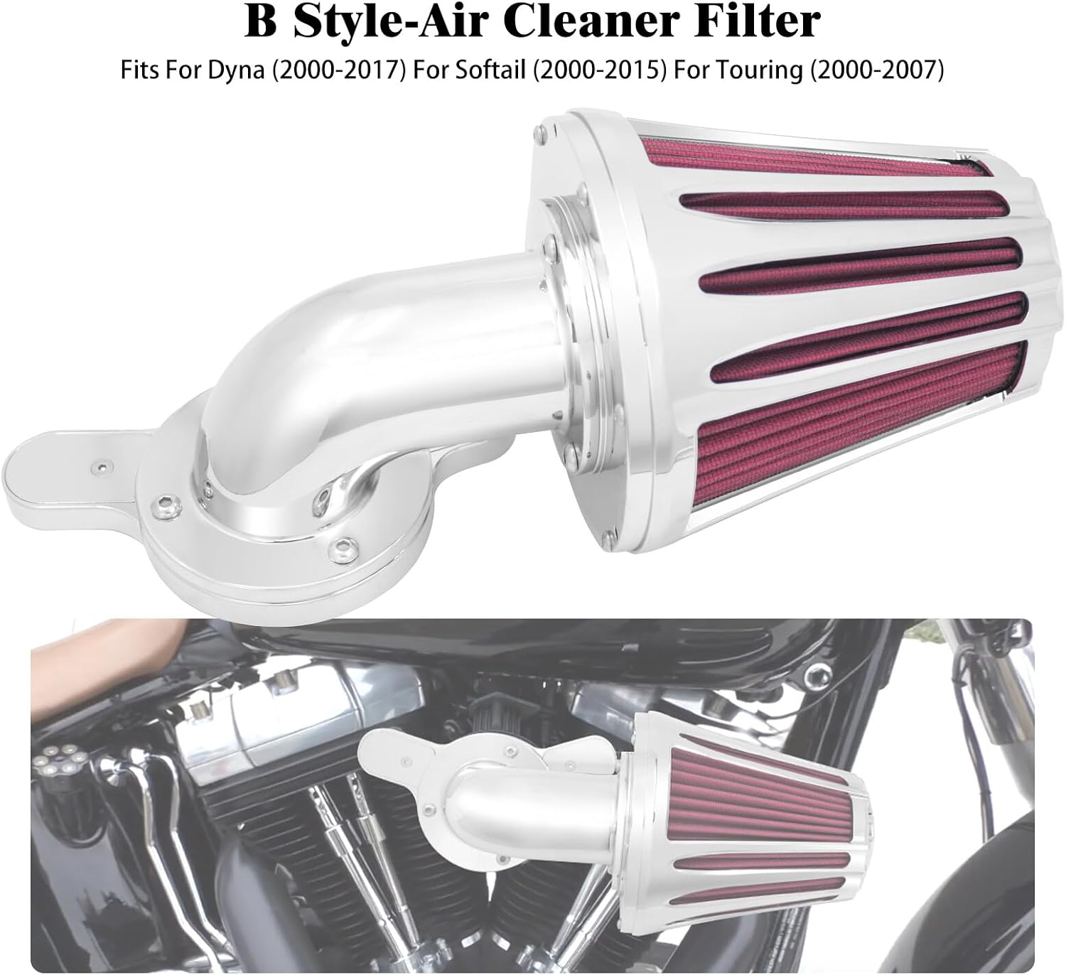 ya 8 8.24 baidi Cone Chrome Air Filter Red Intake for Harley Touring Road Electra Glide 00-2007