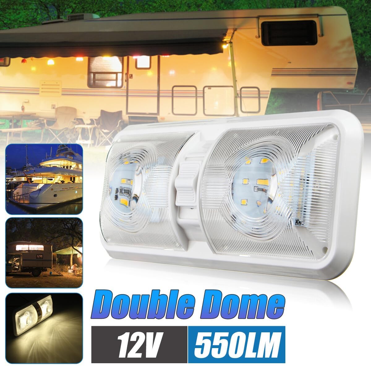 ya 13 9.15 baidi 2PCS For RV Boat Camper Trailer 12V 48LED Interior Double Dome Ceiling Light
