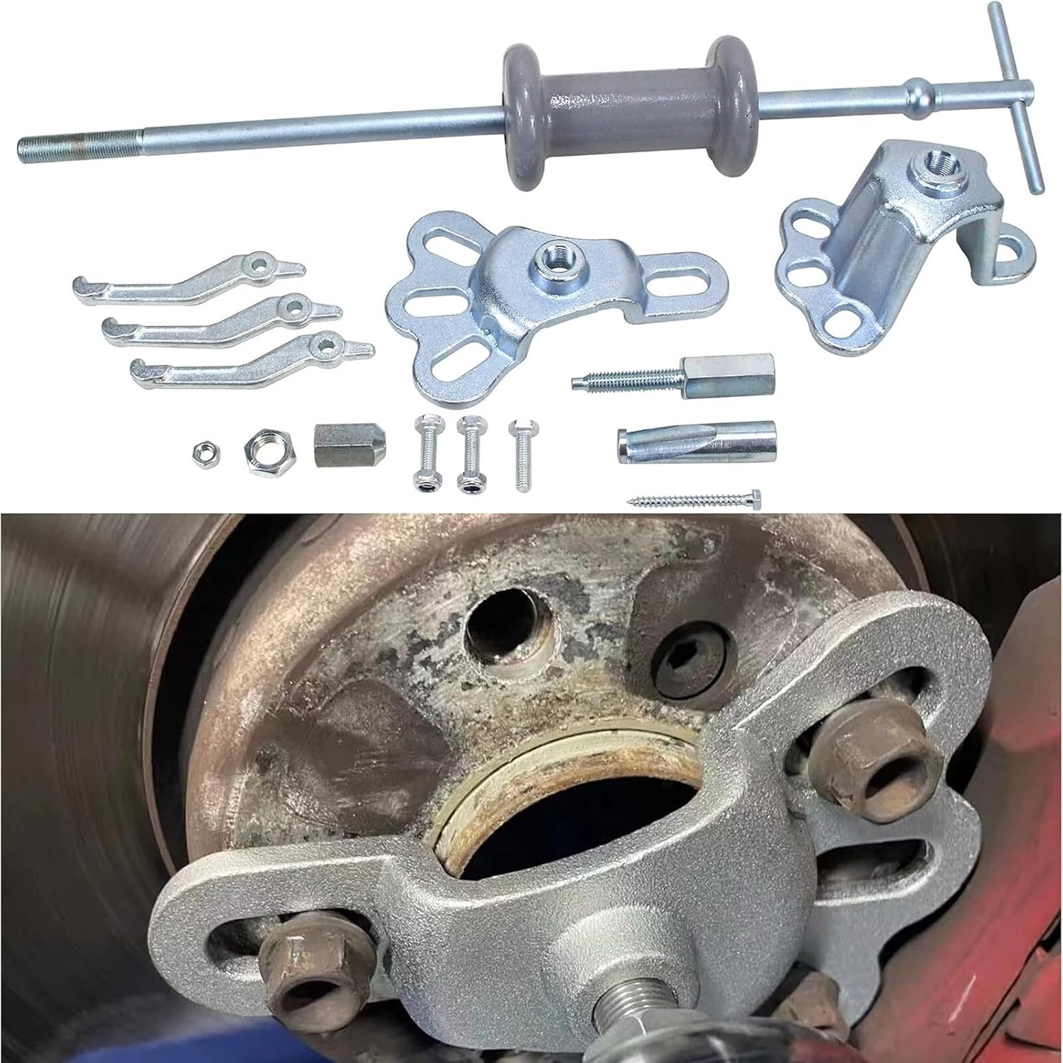ya 4 8.14 9-Way Sliding Hammer Extractor Set - 5 lb Sliding Hammer Shaft and Hub Extractor Stripper