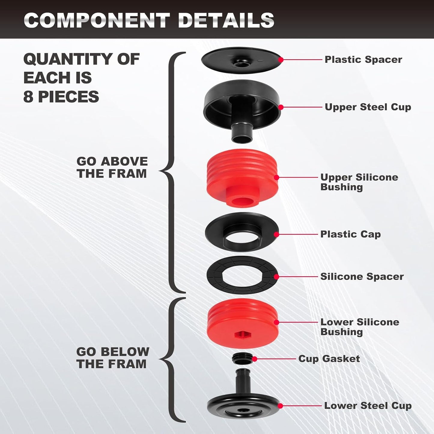ya 2 8.15 Silicone Body Mount Bushing Kit for 08-16 for Ford Super Duty Crew Cab F-250 F-350