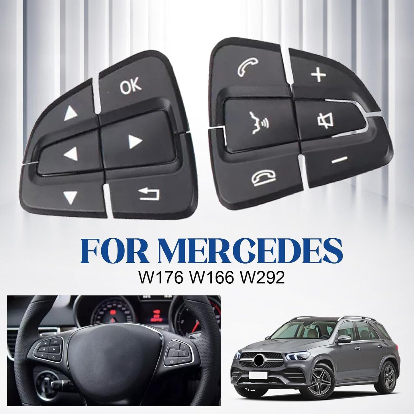 ya 6 8.14 1Pair for Mercedes W176 W166 W292 L& R Steering Wheel Switch Button Black Cover