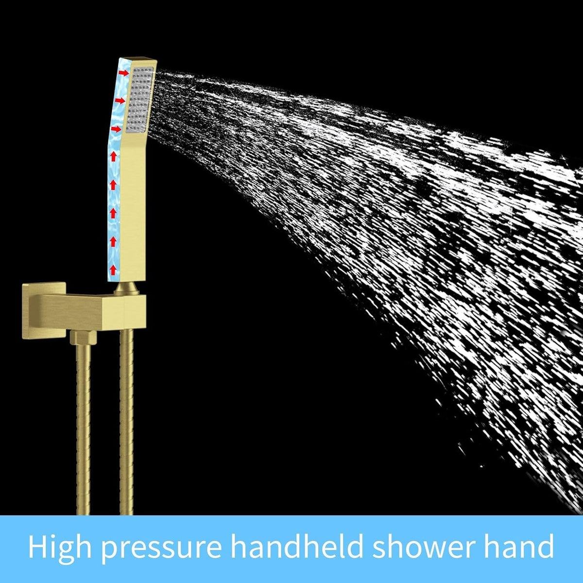 ya 28 10.13 baidi 10 Brushed Gold Rainfall Shower Mount w/Handheld & Brass Valve