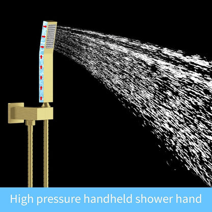 ya 28 10.13 baidi 10 Brushed Gold Rainfall Shower Mount w/Handheld & Brass Valve