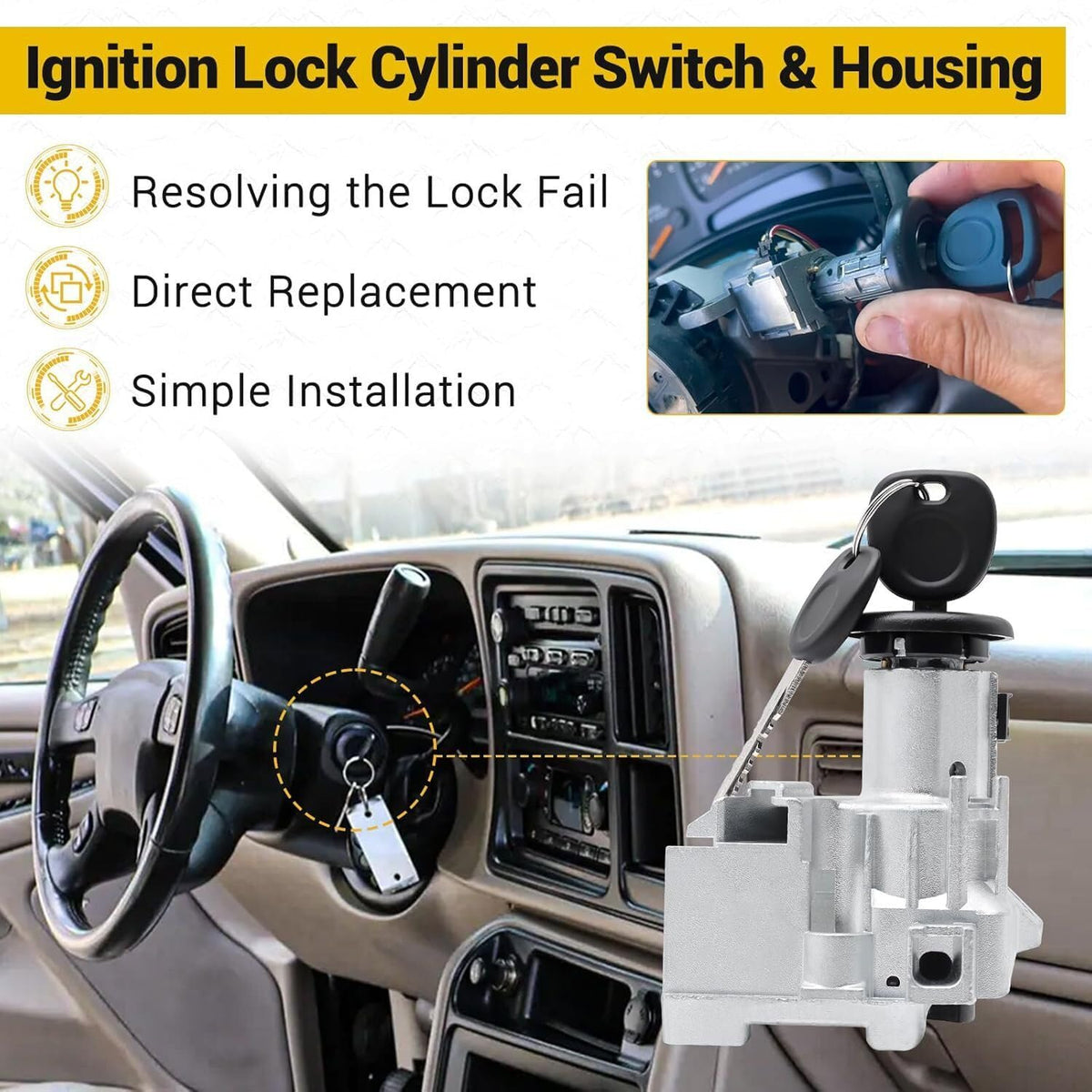 ya 4 8.8 for 2000-2007 for Chevrolet for Silverado for GMC Sierra Ignition Lock Cylinder Switch and Housing 