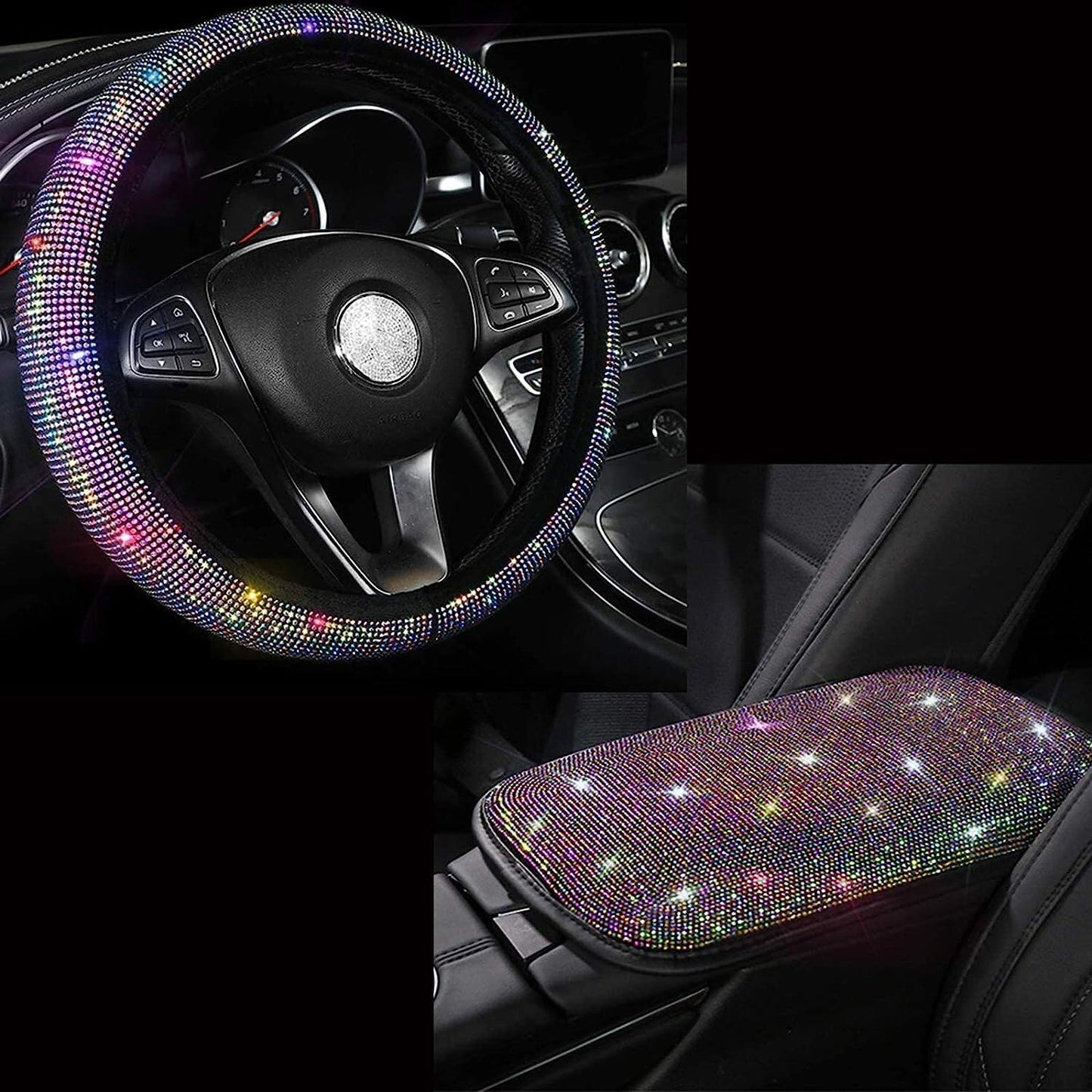 ya 4 8.24 baidi 38cm 15 inch Diamond Car steering wheel cover W/Armrest box pad 38cm 15 inch