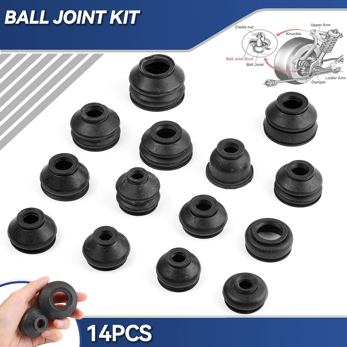 ya 9 10.24 14X Universal Rubber Ball Joint Rubber Dust Boot Cover Track Rod End Set Kits