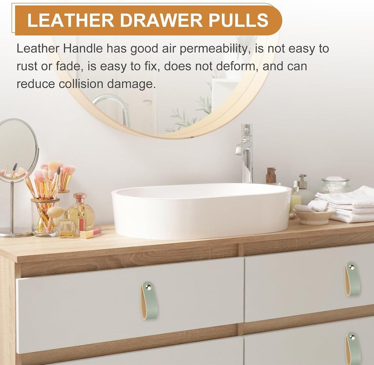 ya 26 10.21 baidi 4 Pcs Leather Drawer Pulls Single Hole Leather Handle with Screw Black
