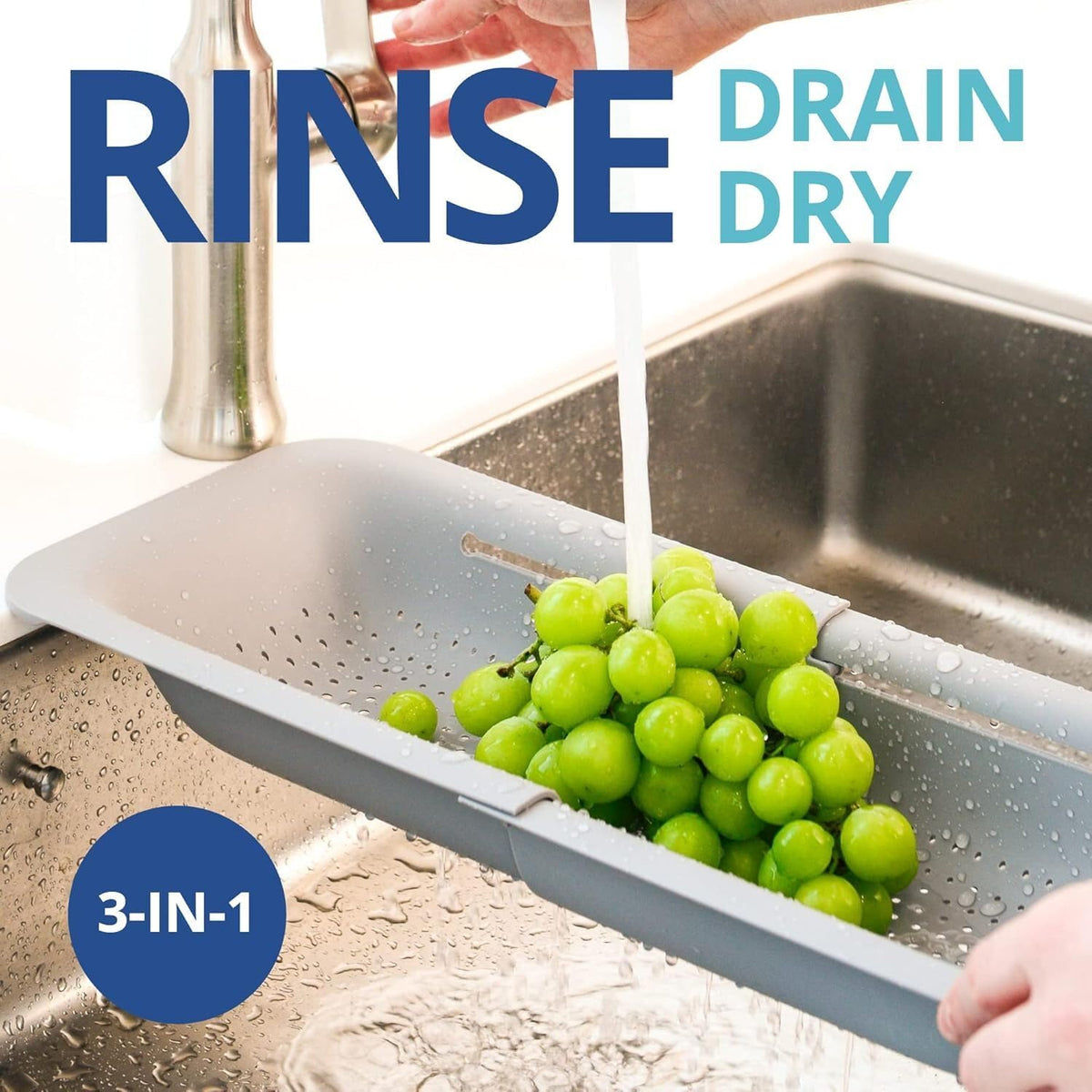 ya 14 9.20 baidi Above Sink Strainer Basket -Washable Vegetables (7.9 W x14-19 L x 2.75 H) - Gray-1