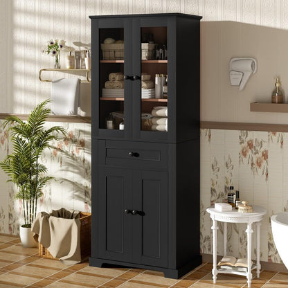 ya 28 10.13 baidi Black 67.2 Bathroom Storage Cabinet ¨C Tempered Glass Doors, Adjustable She