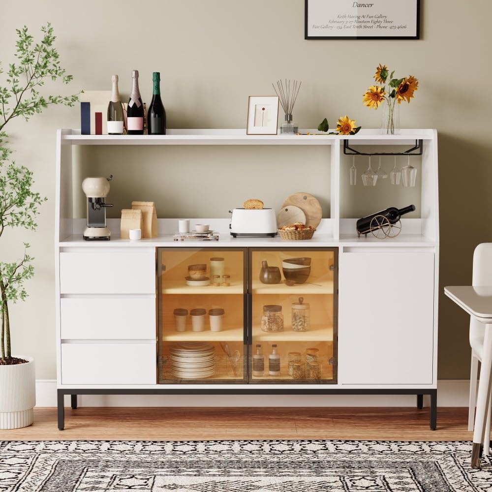 ya 28 10.13 baidi Sideboard Modern - 3 Drawers, Glass Locker, Wine Glass Storage Side Cabinet