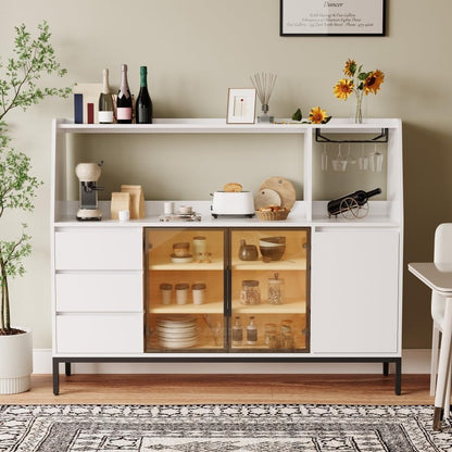 ya 28 10.13 baidi Sideboard Modern - 3 Drawers, Glass Locker, Wine Glass Storage Side Cabinet