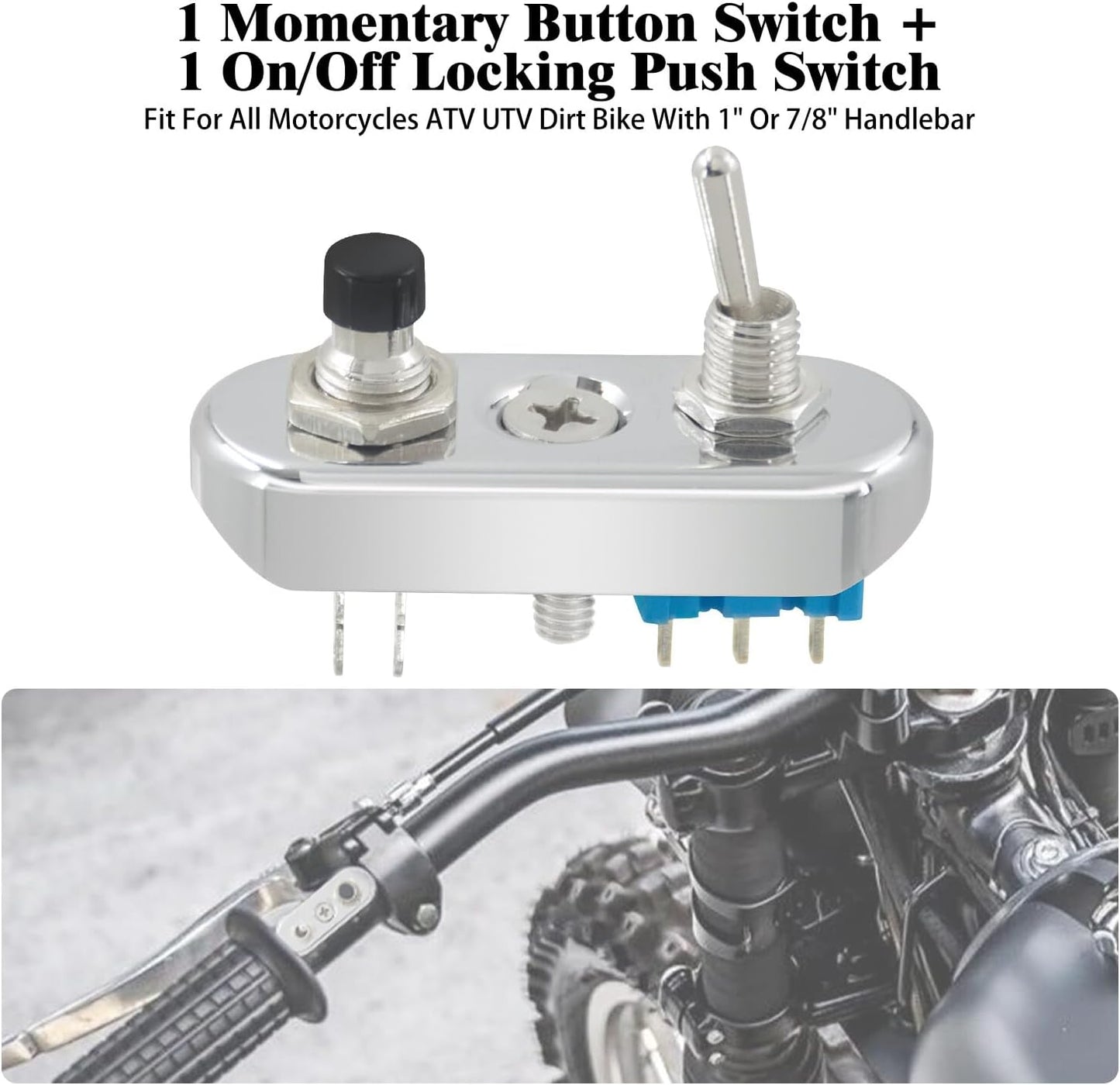 ya 4 8.24 baidi Chrome for Mini Control Toggle Push Switch ON/OFF Button For Universal 1 Handlebar