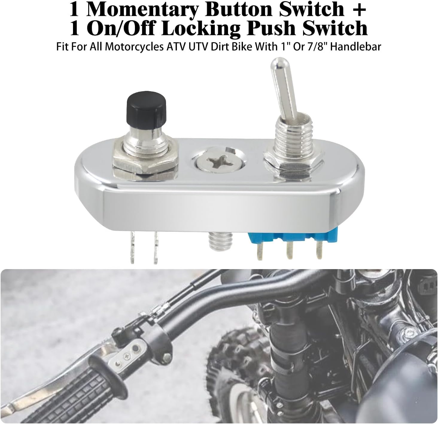 ya 4 8.24 baidi Chrome for Mini Control Toggle Push Switch ON/OFF Button For Universal 1 Handlebar