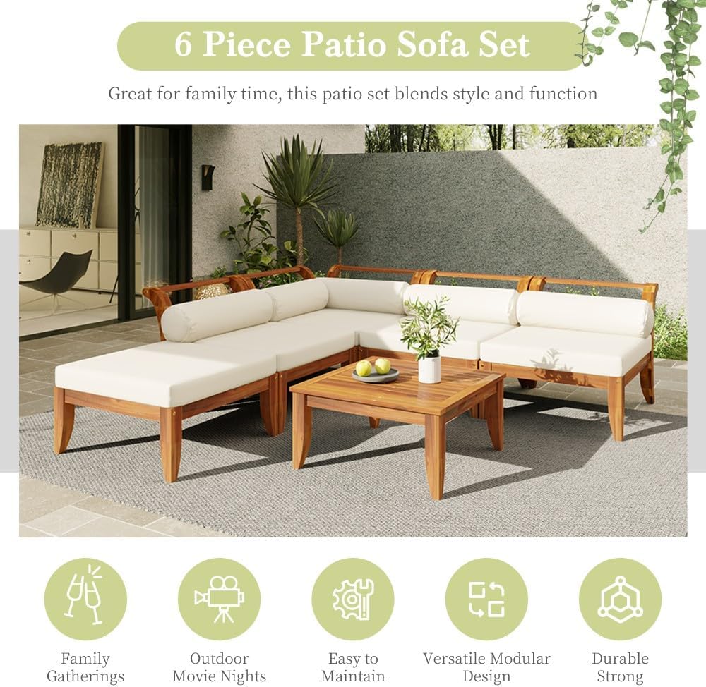 ya 28 10.13 baidi Patio 6pc Sofa Set,Modular L-Shaped (Convertible Daybed),Tea Table+Ottoman,
