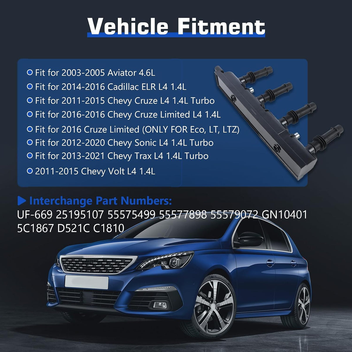 ya 9 10.24 UF669 Ignition Coil Pack for Buick Encore for Chevy for Cruze Sonic Volt 1.4L L4 D521C