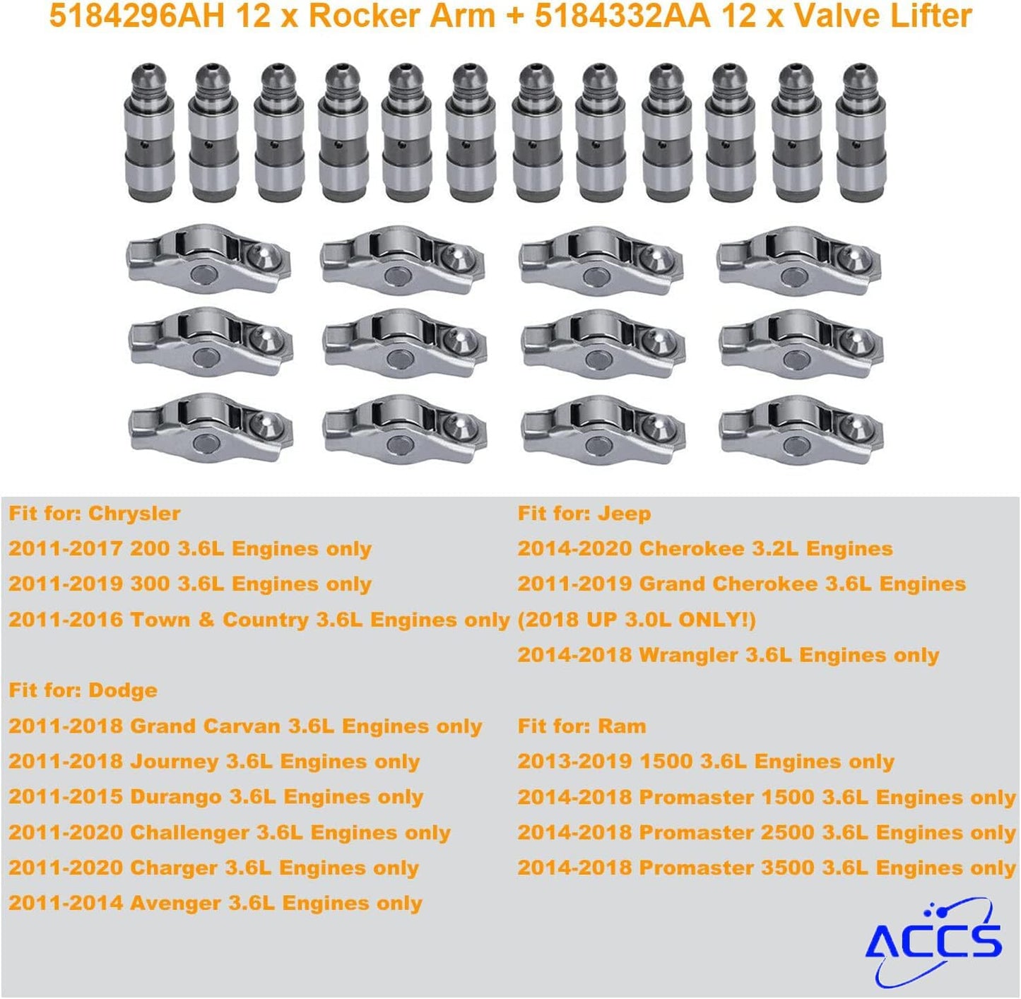 ya 4 8.24 baidi 48pcs Rocker Arms &Valve Lifters Kit For 2011-2020 for Jeep for Dodge for Chrysler 3.6L 3.2L