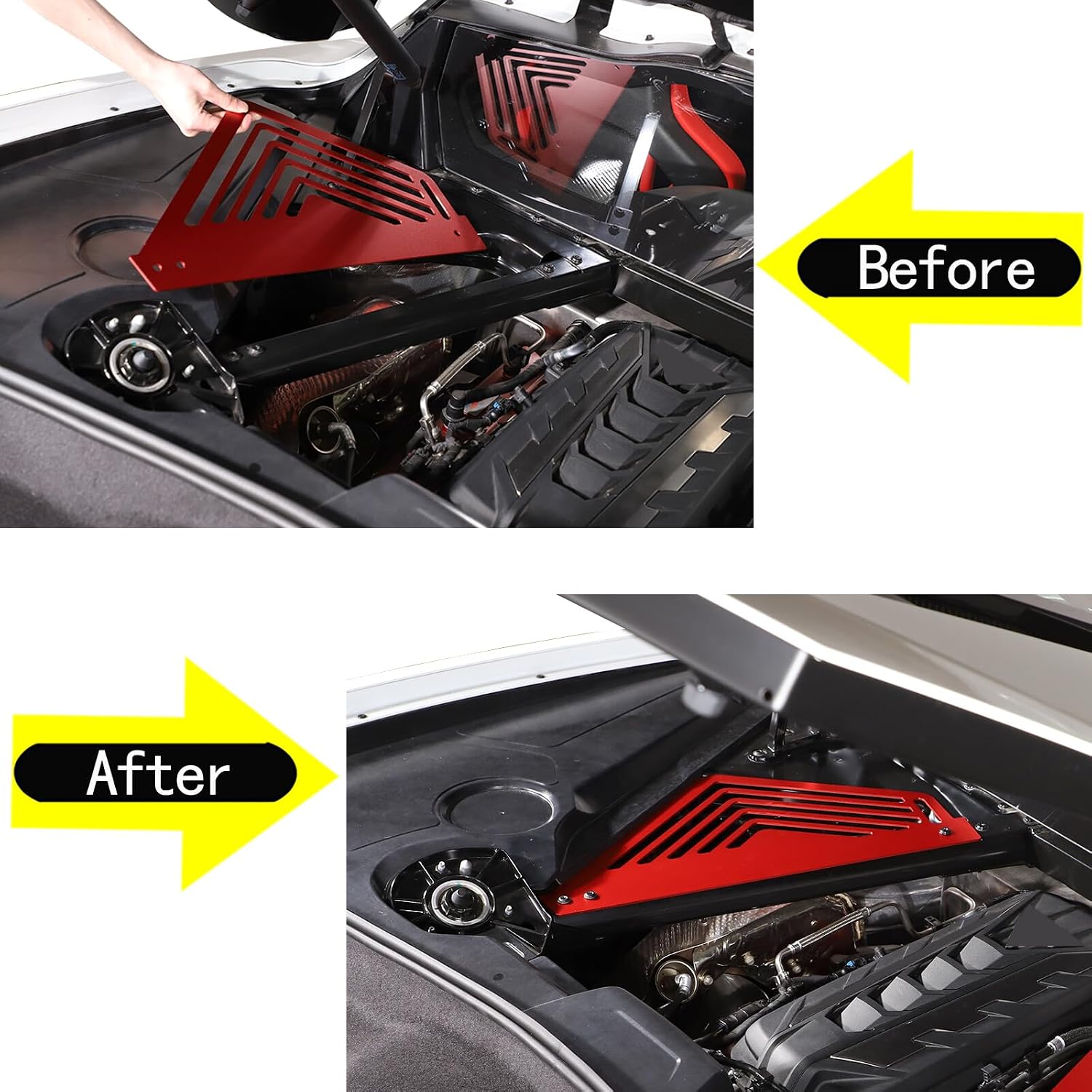 ya 4 8.24 baidi 2 Pack Red Aluminum Engine Bracket Panel Engine Cover Fits for Corvette C8 2020-2023