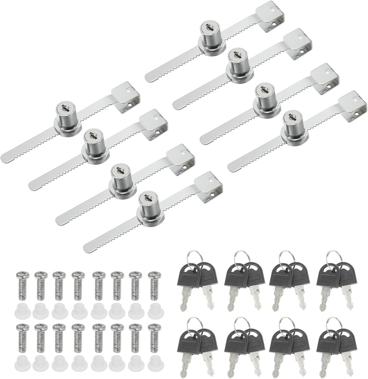 ya 26 10.21 baidi Sliding Glass Cabinet Lock, 8Pcs Keyed Alike Showcase Lock No Drill, Silver Tone