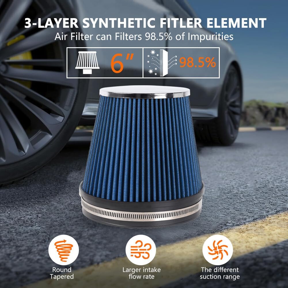 ya 13 9.15 baidi BLUE 6 152mm Inlet Air Filter Truck Air Intake Cone Replacement Dry 6 Tall