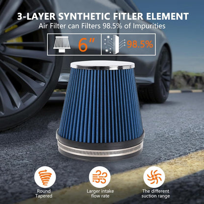 ya 13 9.15 baidi BLUE 6 152mm Inlet Air Filter Truck Air Intake Cone Replacement Dry 6 Tall