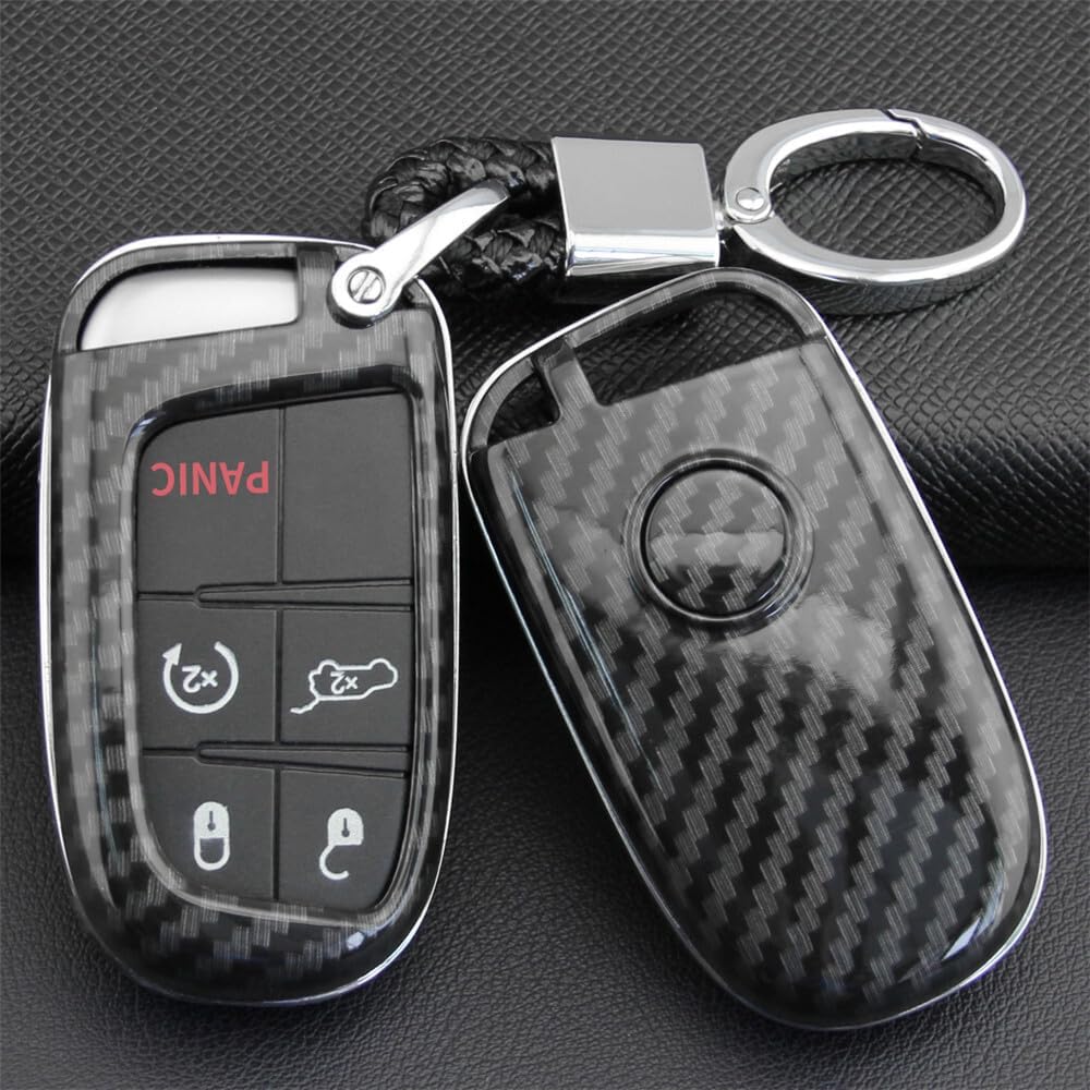 ya 4 8.14 Carbon Fiber Look Car Key Case Cover Holder for Jeep for Dodge for Chrysler Accessories