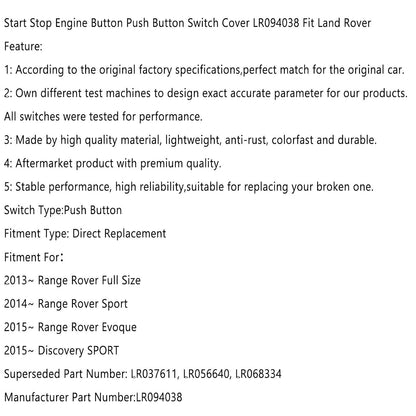 ya 23 10.7 zhengce Start Stop Engine Button Push Button Switch Cover LR094038 Fit for Land Ro