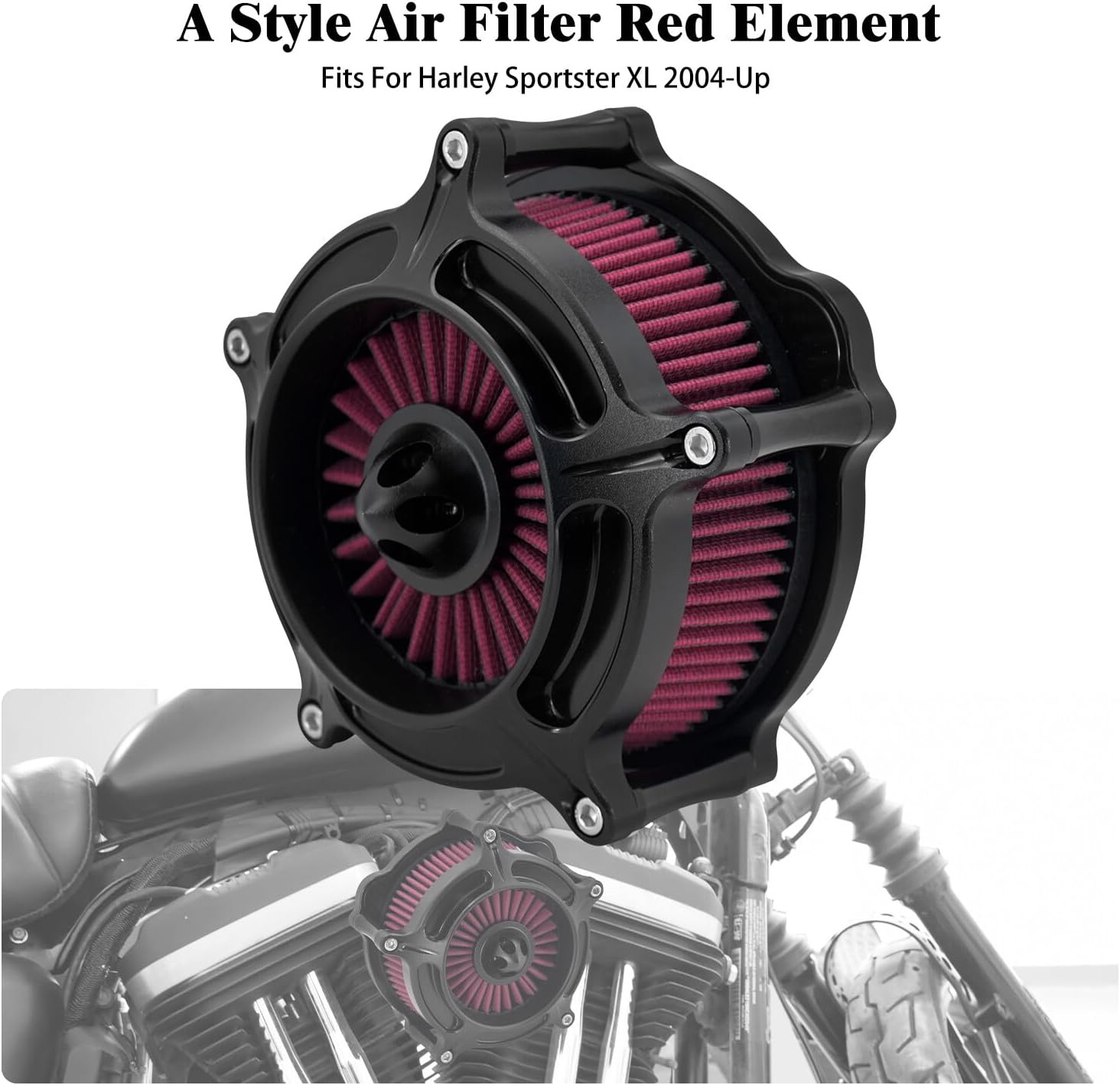 ya 8 8.24 baidi Matt Black Spike Air Filter Red Intake for Harley Sportster 883 1200 48 72 04-22